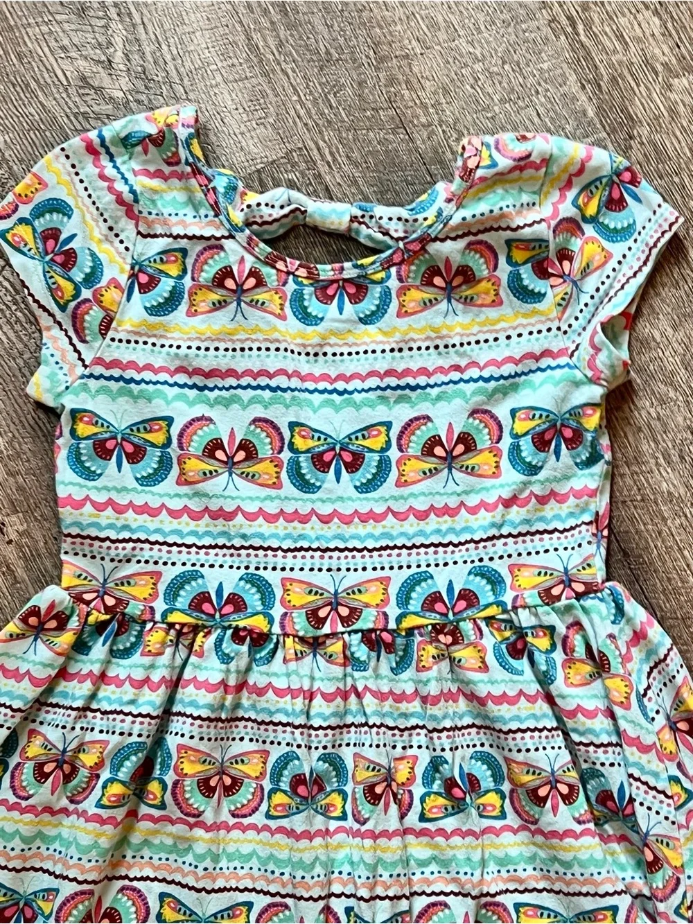 Girls Butterfly Print Skater Dress Size 5/6 Est Cotton Stretch Colorful Spring